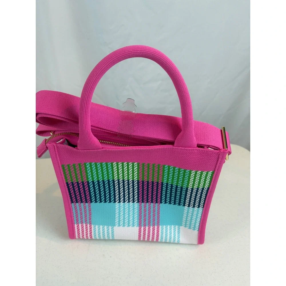 Kate Spade New York Target Pink Plaid Knit Mini Tote Crossbody Bag New - Picture 3 of 11